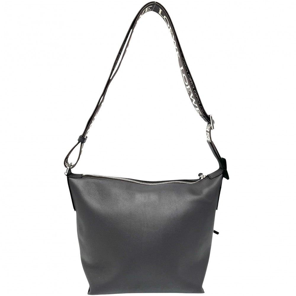 LOEWE ロエベ ショルダーバッグ アナグラム キュービィ スモール レザー グレー系 シルバー金具 レディース【中古品】