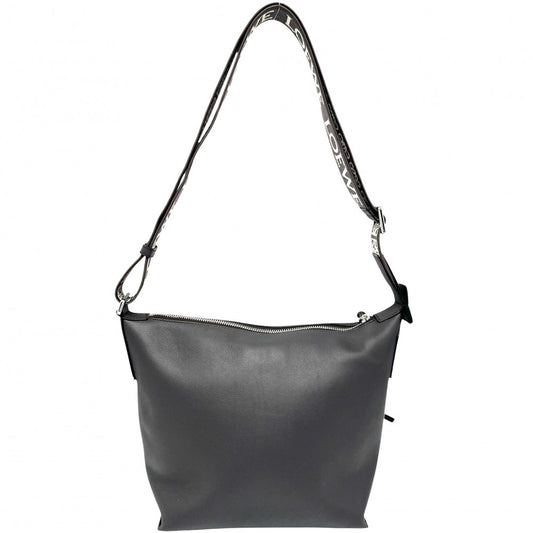 LOEWE ロエベ ショルダーバッグ アナグラム キュービィ スモール レザー グレー系 シルバー金具 レディース【中古品】