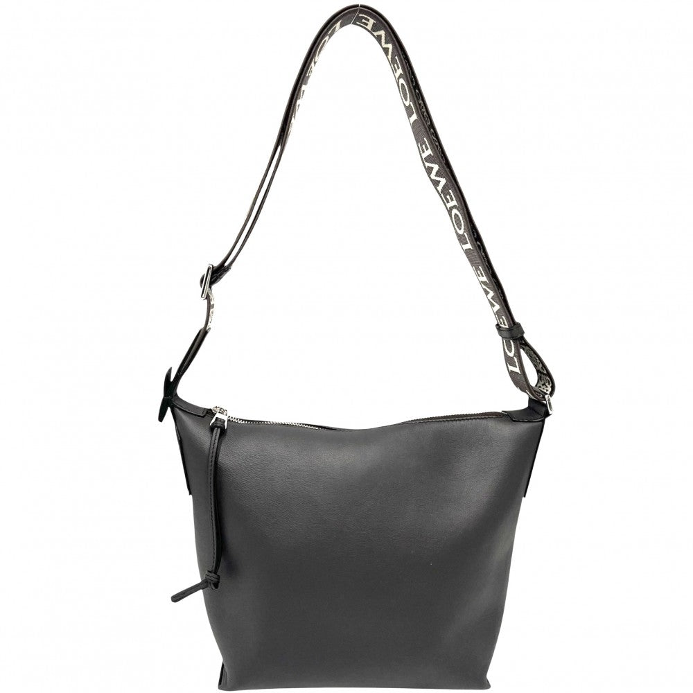 LOEWE ロエベ ショルダーバッグ アナグラム キュービィ スモール レザー グレー系 シルバー金具 レディース【中古品】