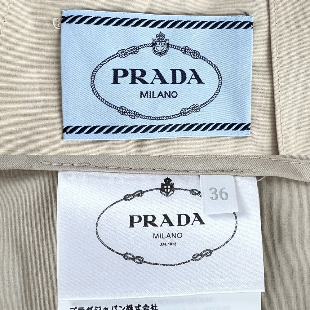 【開店SALE】 PRADA プラダ トレンチコート パフスリーブ アウター ジャケット ロングコート アパレル 服 五分袖 36 ベージュ 春 秋 コットン ポリエステル レディース【中古品】