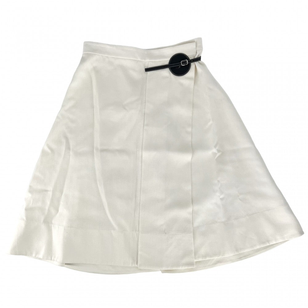 【開店SALE】 CELINE セリーヌ スカート ラップスカート フレアスカート アパレル 服 ボトムス 40 ホワイト 白 シルバー金具 レーヨン シルク レディース【中古品】