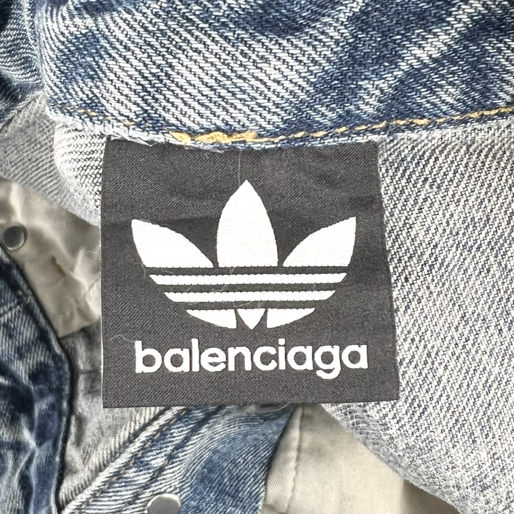 BALENCIAGA バレンシアガ デニムパンツ アディダスコラボ サイドラインバギーパンツ ボトムス ストレートパンツ adidas 服 M 724778 インディゴ シルバー金具 オールシーズン コットン メンズ【中古品】
