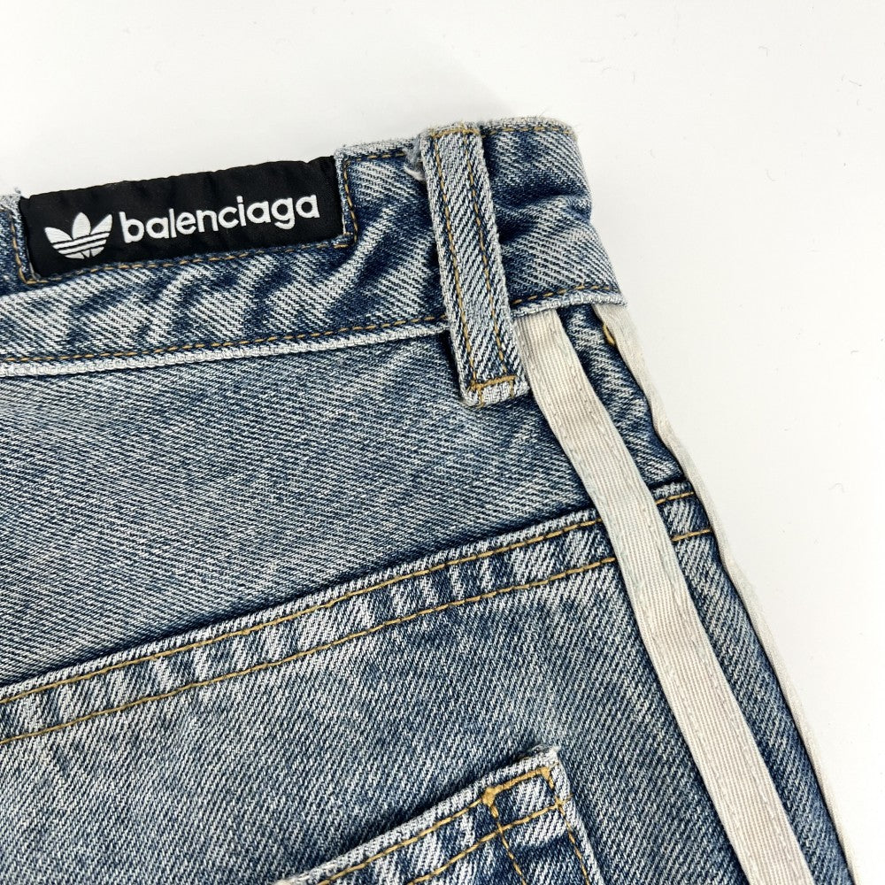 BALENCIAGA バレンシアガ デニムパンツ アディダスコラボ サイドラインバギーパンツ ボトムス ストレートパンツ adidas 服 M 724778 インディゴ シルバー金具 オールシーズン コットン メンズ【中古品】