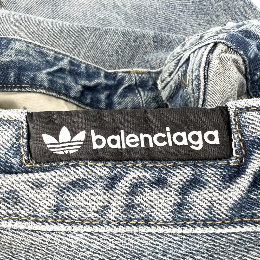 BALENCIAGA バレンシアガ デニムパンツ アディダスコラボ サイドラインバギーパンツ ボトムス ストレートパンツ adidas 服 M 724778 インディゴ シルバー金具 オールシーズン コットン メンズ【中古品】