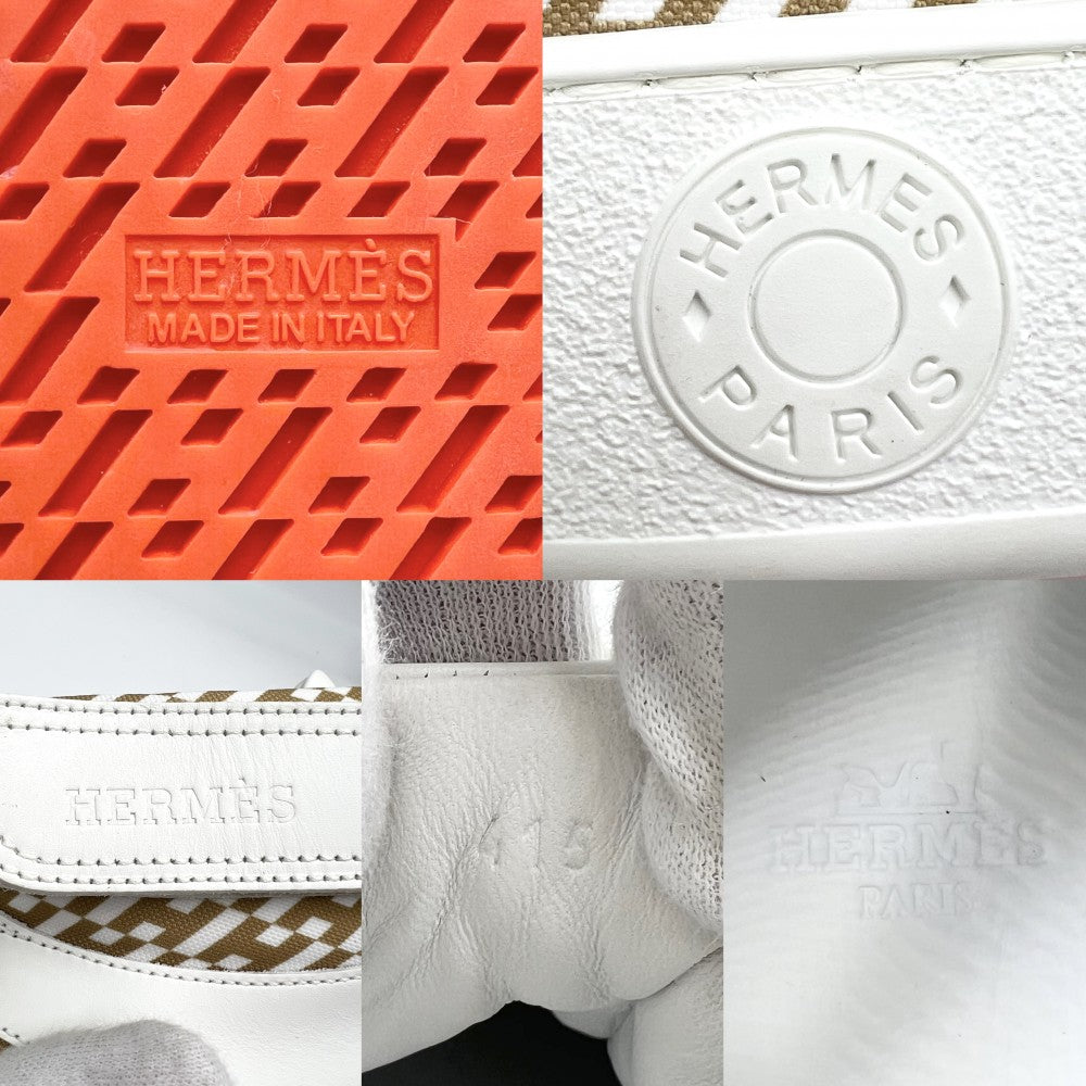HERMES エルメス スニーカー セリエ フリースタイル ハイカット 靴 シューズ 41.5サイズ 約26.5cm レザー キャンバス ラバー ホワイト 白 ベージュ レディース【中古品】
