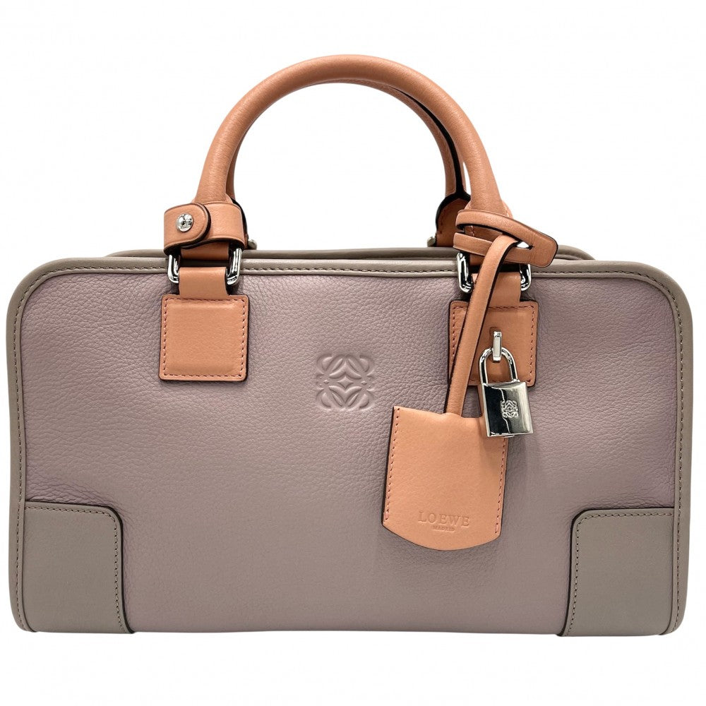 LOEWE ロエベ ハンドバッグ アナグラム アマソナ28 ミニボストンバッグ 352.69LA03 レザー ベージュ マルチカラー シルバー金具 レディース【中古品】