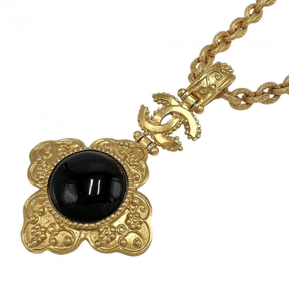 【開店SALE】 CHANEL シャネル ネックレス ペンダント グリポア ロングネックレス ヴィンテージ ココマーク アクセサリー GP カラーストーン 96A ゴールド ダークブラウン レディース 約108.0g 1996年【中古品】