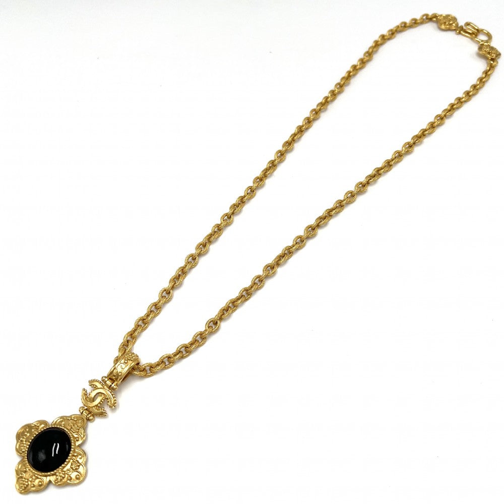 【開店SALE】 CHANEL シャネル ネックレス ペンダント グリポア ロングネックレス ヴィンテージ ココマーク アクセサリー GP カラーストーン 96A ゴールド ダークブラウン レディース 約108.0g 1996年【中古品】