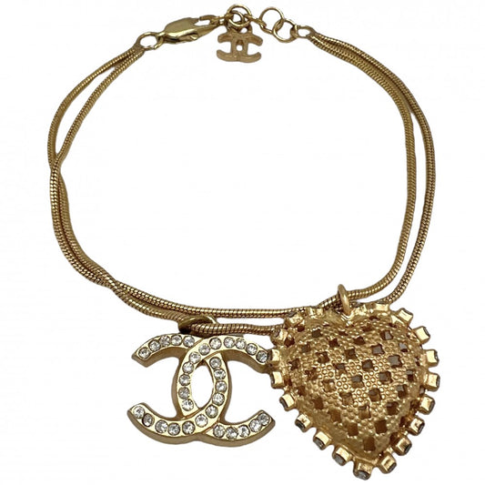 【開店SALE】 CHANEL シャネル ブレスレット アクセサリー ハート ココマーク ダブル 01P ゴールド レディース 約11.3g 2001年【中古品】