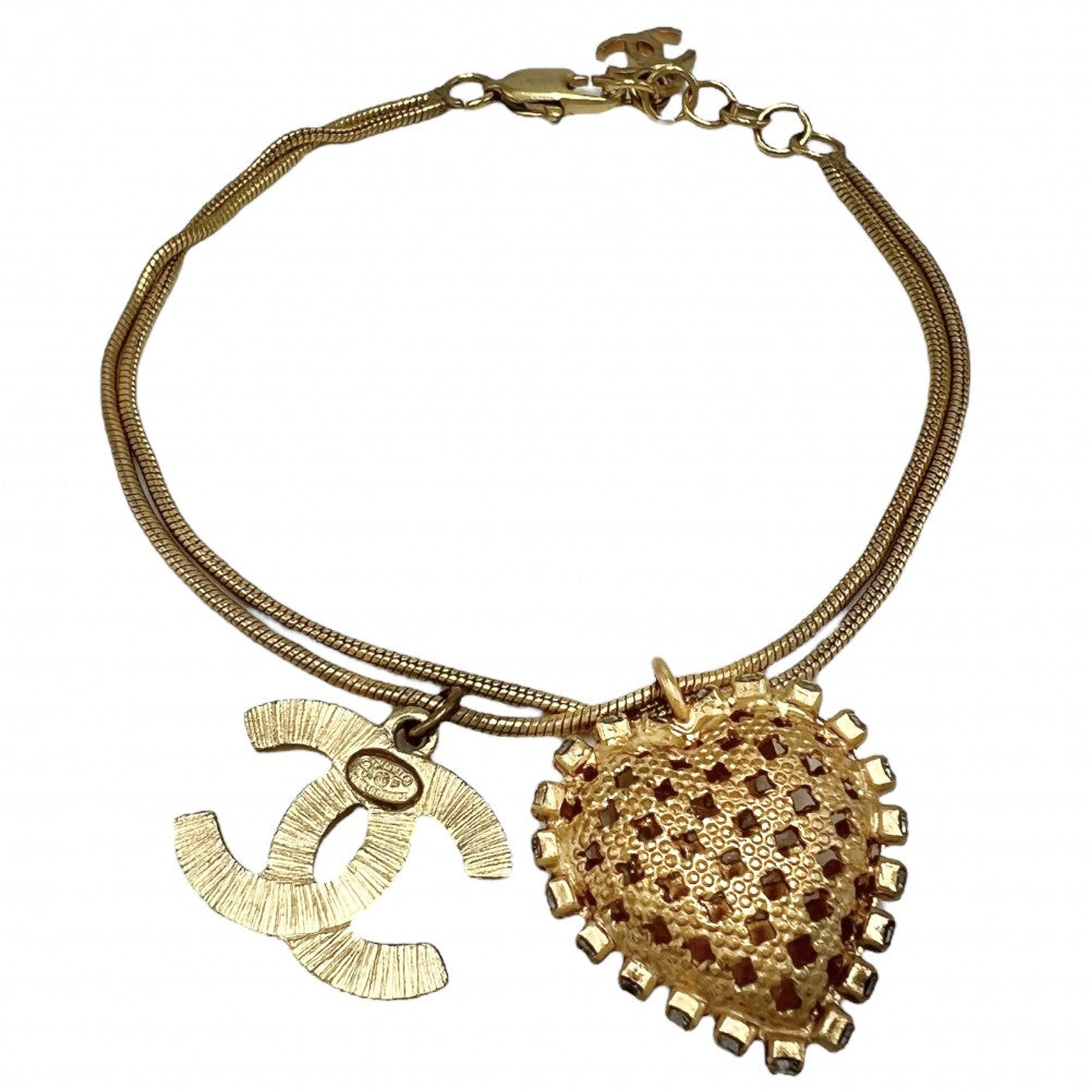 【開店SALE】 CHANEL シャネル ブレスレット アクセサリー ハート ココマーク ダブル 01P ゴールド レディース 約11.3g 2001年【中古品】