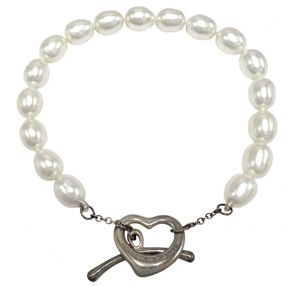 TIFFANY&Co. ティファニー ブレスレット アクセサリー ジュエリー オープンハート パール ホワイト 白 レディース 約13g【中古品】