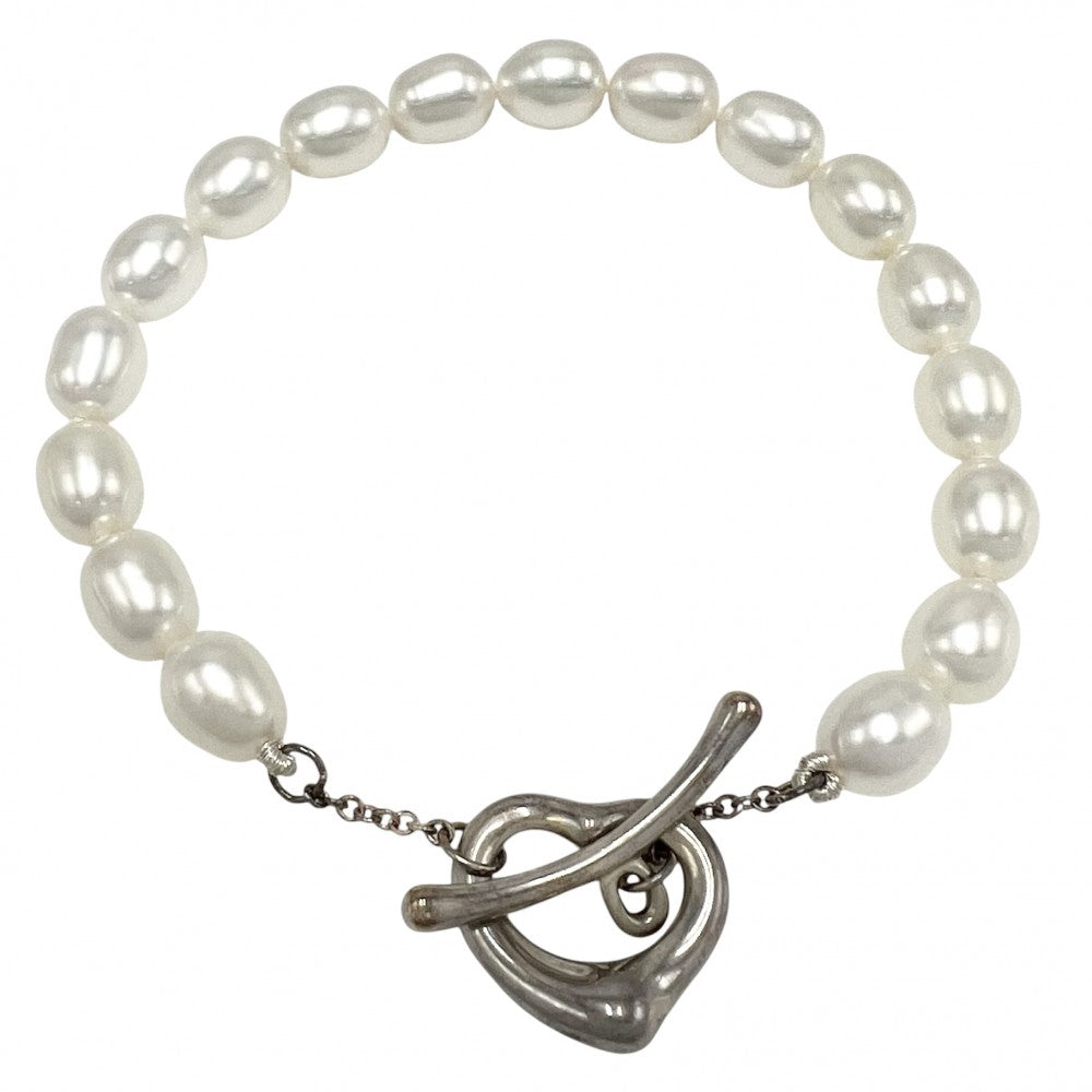 TIFFANY&Co. ティファニー ブレスレット アクセサリー ジュエリー オープンハート パール ホワイト 白 レディース 約13g【中古品】