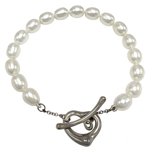 TIFFANY&Co. ティファニー ブレスレット アクセサリー ジュエリー オープンハート パール ホワイト 白 レディース 約13g【中古品】