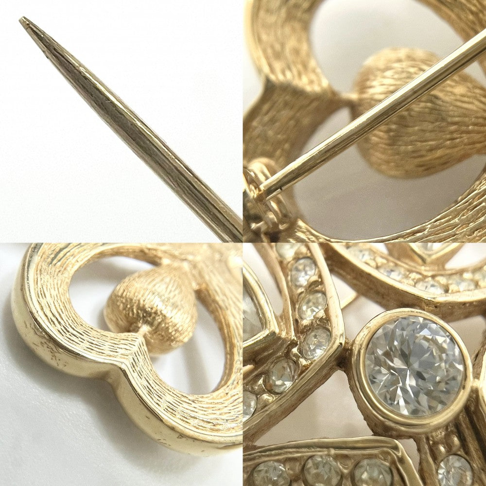 Christian Dior クリスチャンディオール ブローチ クローバー アクセサリー ファッションアイテム 小物 ラインストーン ゴールド レディース 約44.9g【中古品】