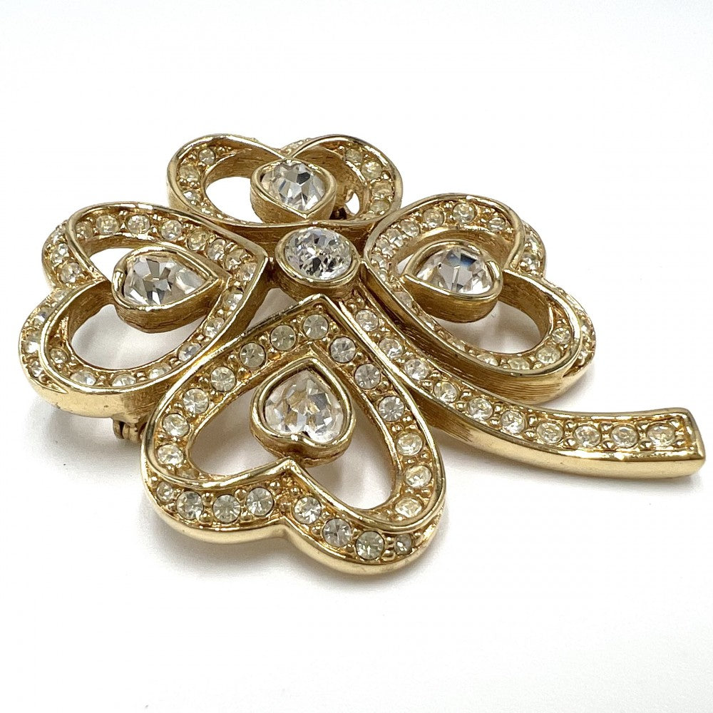 Christian Dior クリスチャンディオール ブローチ クローバー アクセサリー ファッションアイテム 小物 ラインストーン ゴールド レディース 約44.9g【中古品】