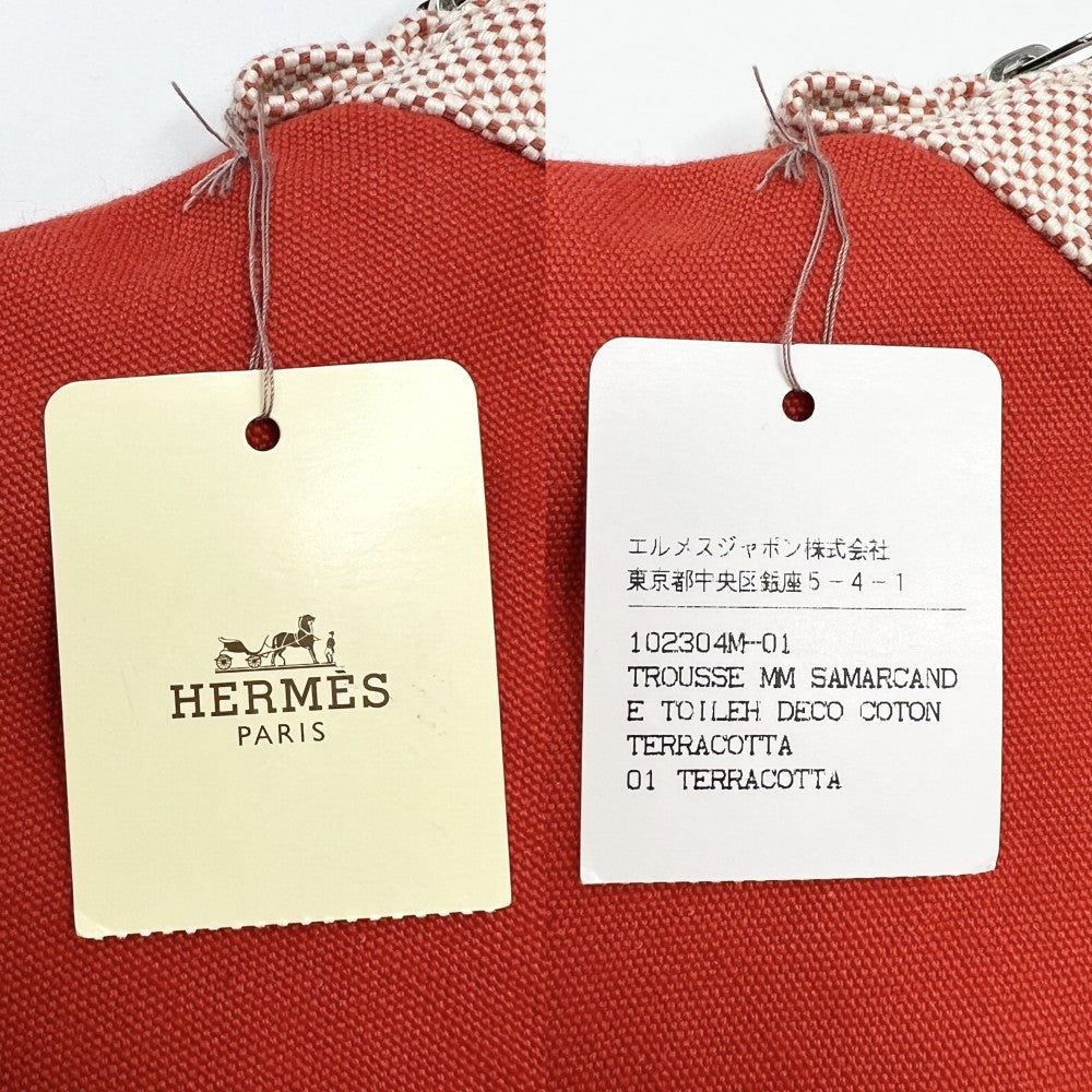 HERMES エルメス ポーチ ボリードポーチMM サマルカンド アクセサリーポーチ コスメポーチ オレンジ 小物入れ コットン テラコッタ ベージュ シルバー金具 レディース【中古品】