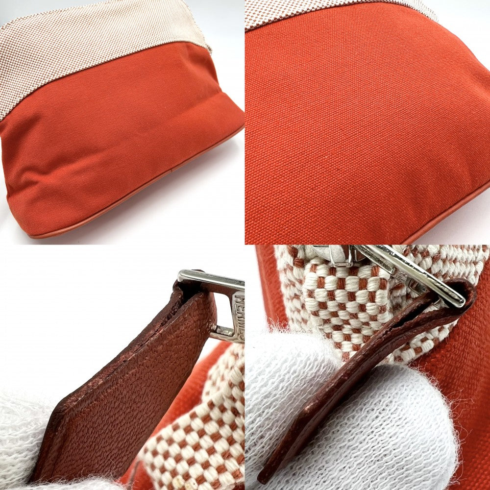 HERMES エルメス ポーチ ボリードポーチMM サマルカンド アクセサリーポーチ コスメポーチ オレンジ 小物入れ コットン テラコッタ ベージュ シルバー金具 レディース【中古品】