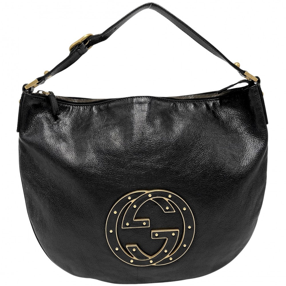 GUCCI グッチ ハンドバッグ インターロッキングG ワンショルダーバッグ 121548 レザー ブラック 黒 ゴールド金具 レディース【中古品】