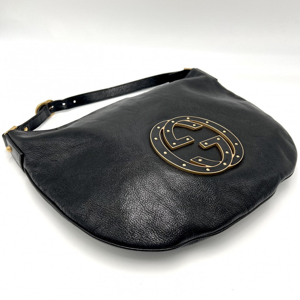 GUCCI グッチ ハンドバッグ インターロッキングG ワンショルダーバッグ 121548 レザー ブラック 黒 ゴールド金具 レディース【中古品】