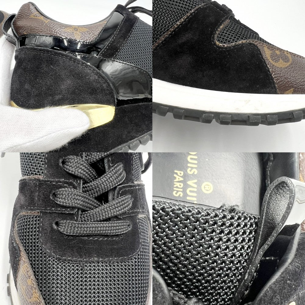 LOUIS VUITTON ルイヴィトン スニーカー モノグラム ランアウェイライン ファッションアイテム 靴 ローカット 37サイズ 約24cm 1A3CW2 スウェード レザー ブラック 黒 ブラウン 茶 ゴールド金具 レディース【中古品】
