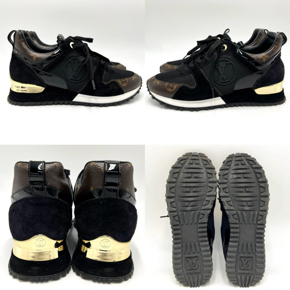 LOUIS VUITTON ルイヴィトン スニーカー モノグラム ランアウェイライン ファッションアイテム 靴 ローカット 37サイズ 約24cm 1A3CW2 スウェード レザー ブラック 黒 ブラウン 茶 ゴールド金具 レディース【中古品】