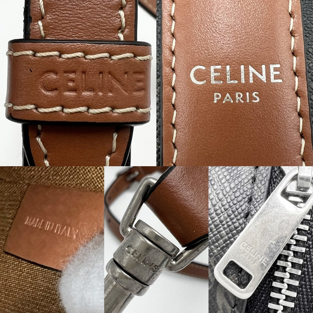 CELINE セリーヌ ショルダーバッグ トリオンフ ミニバッグ PVCコーティングキャンバス レザー ブラウン 茶 シルバー金具 レディース【中古品】