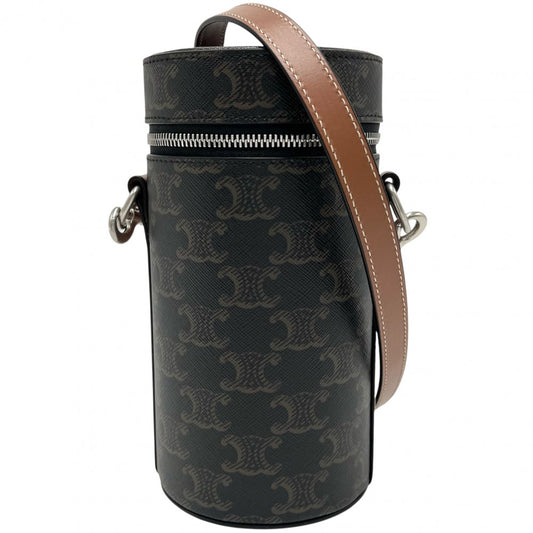 CELINE セリーヌ ショルダーバッグ トリオンフ ミニバッグ PVCコーティングキャンバス レザー ブラウン 茶 シルバー金具 レディース【中古品】