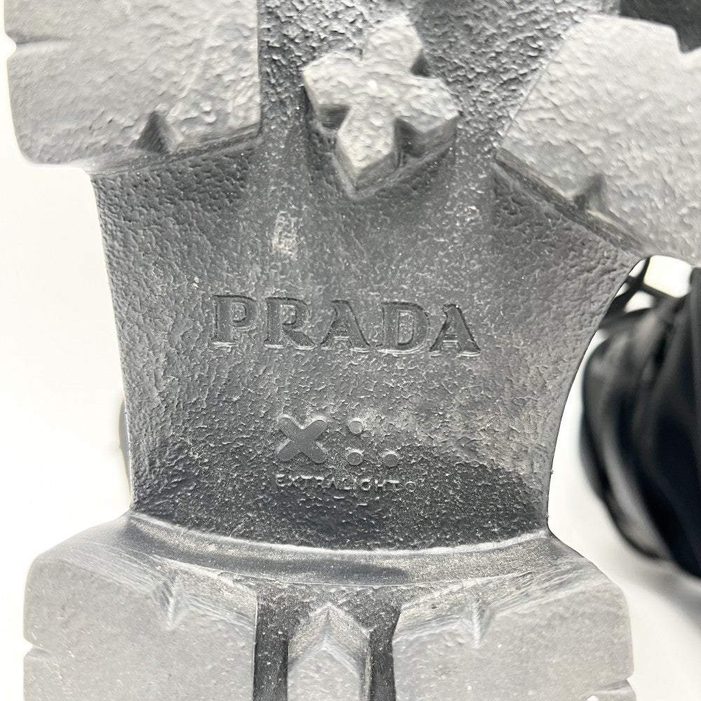 PRADA プラダ ブーツ トライアングルロゴ モノリス ポーチ付き ショートブーツ 靴 38サイズ 約25cm 1T255M レザー ナイロン ブラック 黒 ブラック金具 レディース【中古品】