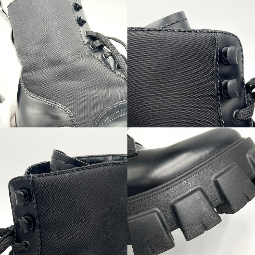 PRADA プラダ ブーツ トライアングルロゴ モノリス ポーチ付き ショートブーツ 靴 38サイズ 約25cm 1T255M レザー ナイロン ブラック 黒 ブラック金具 レディース【中古品】