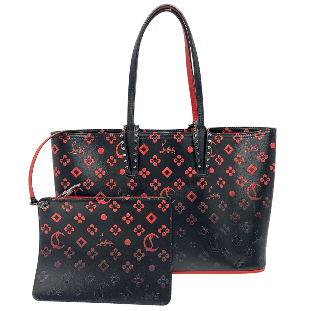 Christian Louboutin クリスチャンルブタン トートバッグ カバタ ルビインザスカイ ハンドバッグ CABATA スタッズ ポーチ付き レザー ブラック 黒 レッド 赤 ガンメタル金具 レディース【中古品】
