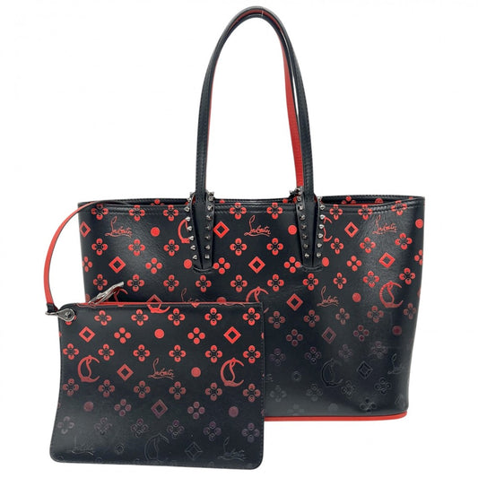 Christian Louboutin クリスチャンルブタン トートバッグ カバタ ルビインザスカイ ハンドバッグ CABATA スタッズ ポーチ付き レザー ブラック 黒 レッド 赤 ガンメタル金具 レディース【中古品】