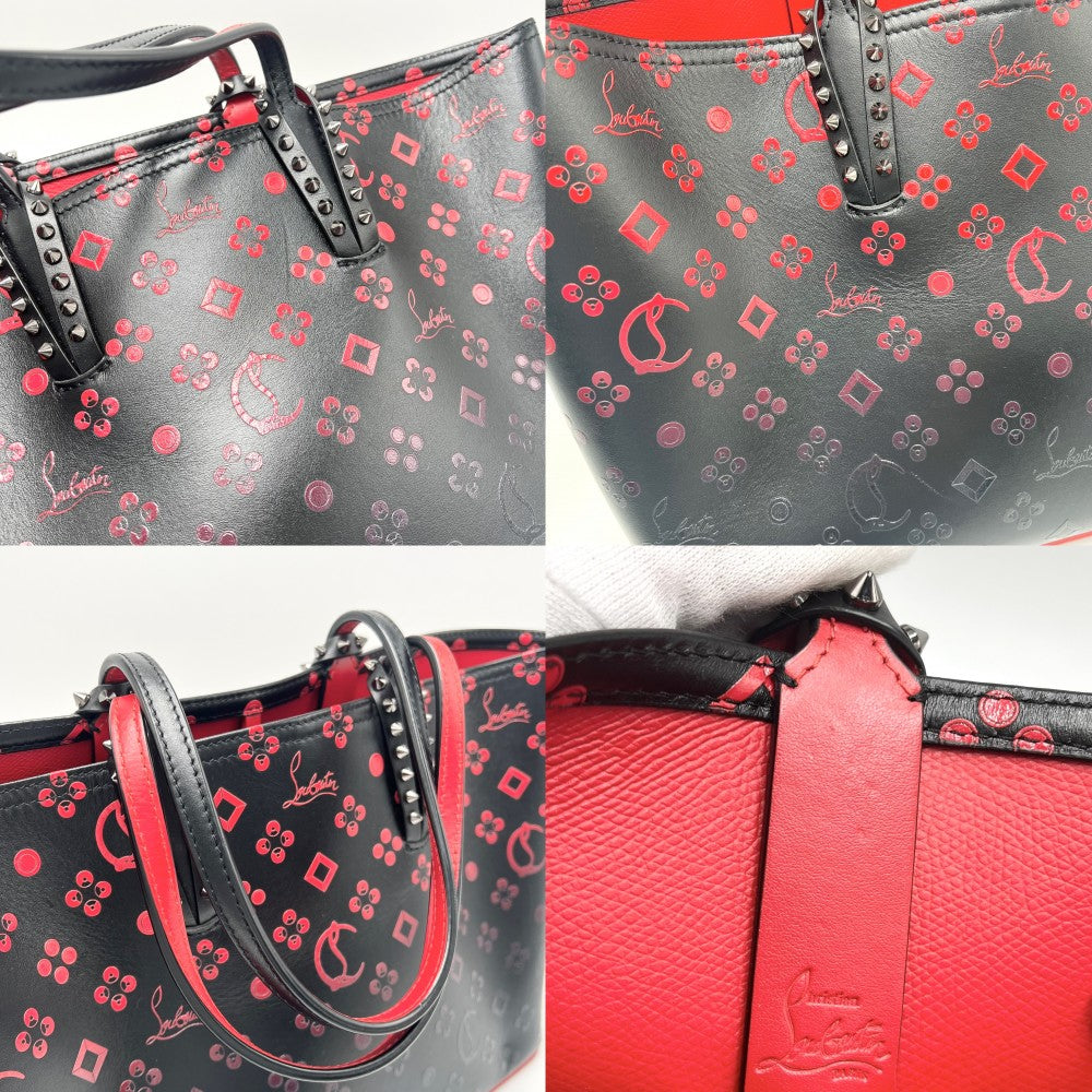 Christian Louboutin クリスチャンルブタン トートバッグ カバタ ルビインザスカイ ハンドバッグ CABATA スタッズ ポーチ付き レザー ブラック 黒 レッド 赤 ガンメタル金具 レディース【中古品】