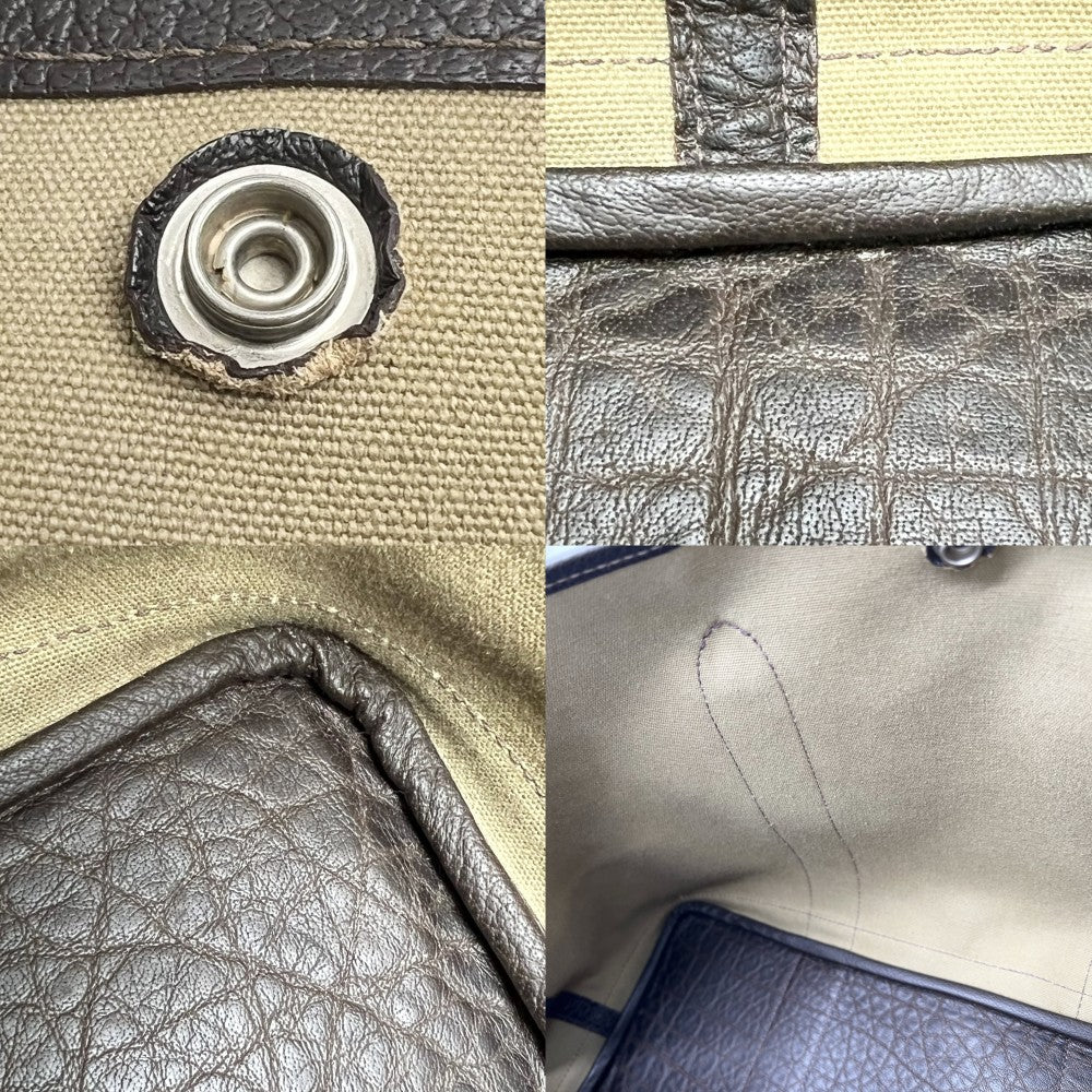 HERMES エルメス ハンドバッグ ガーデンパーティPM トートバッグ □F キャンバス レザー カーキ ブラウン 茶 シルバー金具 レディース 2002年【中古品】
