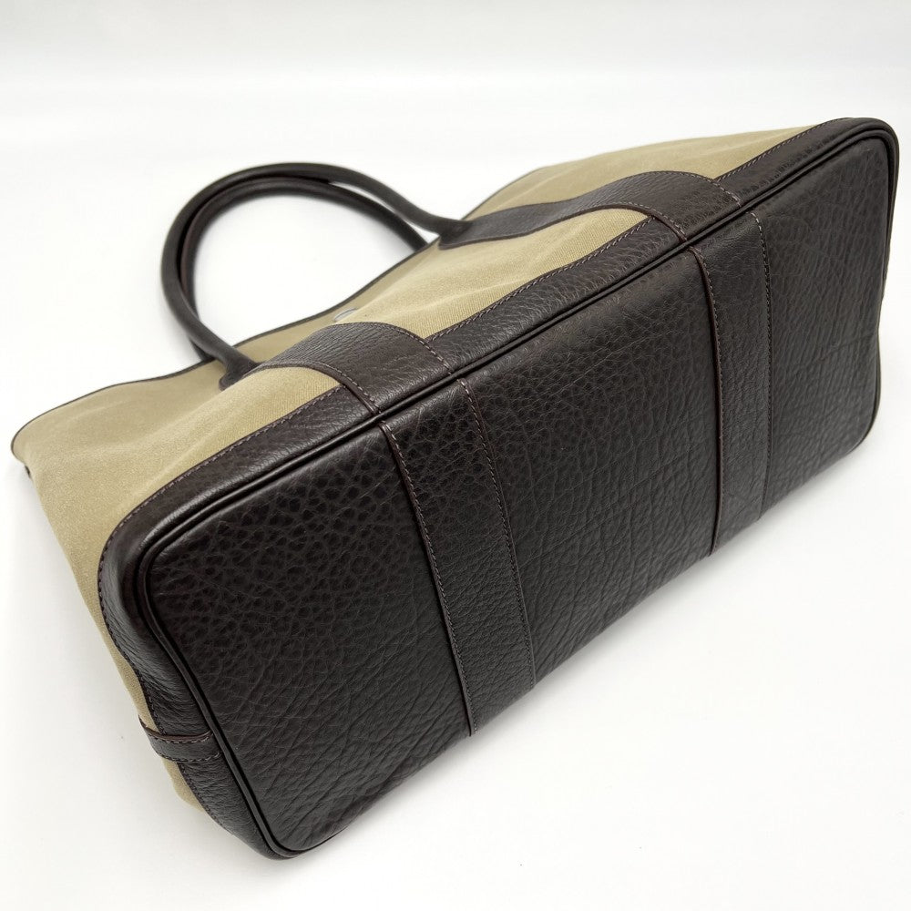 HERMES エルメス ハンドバッグ ガーデンパーティPM トートバッグ □F キャンバス レザー カーキ ブラウン 茶 シルバー金具 レディース 2002年【中古品】