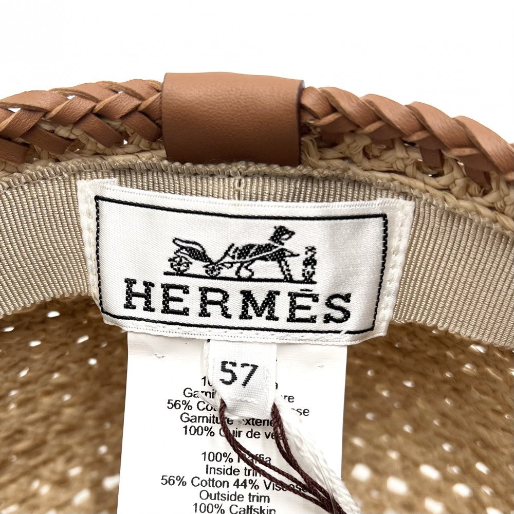 HERMES エルメス ハット キャスケット エマ 帽子 ファッションアイテム EMMA 57サイズ 夏 ラフィア ベージュ レディース【中古品】