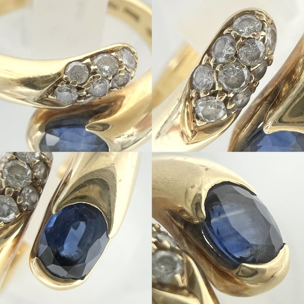 BVLGARI ブルガリ 指輪 アストレア ジュエリー アクセサリー リング Au750 18金YG K18イエローゴールド ダイヤモンド 約10号 ブルー 青 レディース 約5.4g【中古品】