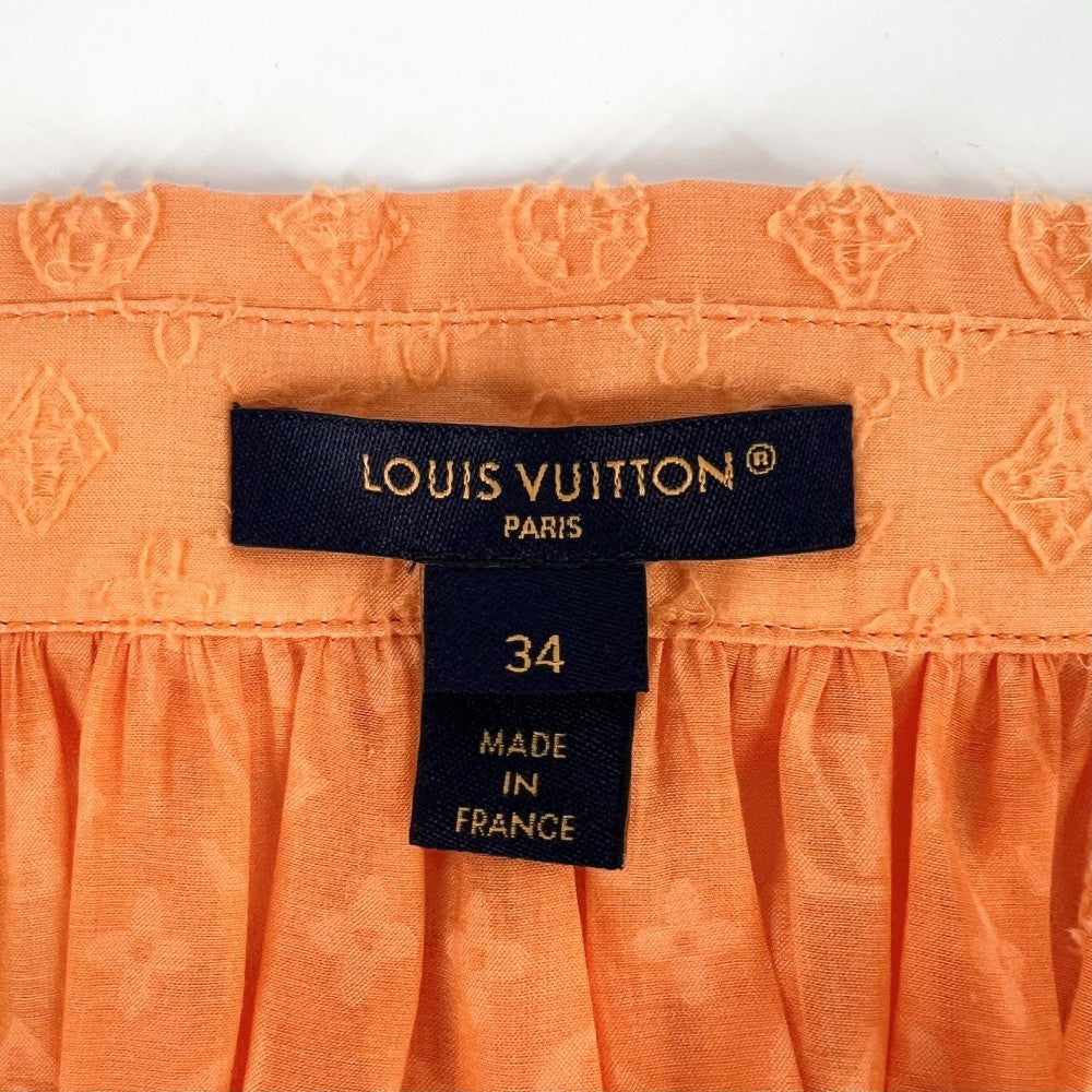 LOUIS VUITTON ルイヴィトン ブラウス モノグラム フィルクーぺオフショルダー トップス アパレル 服 34 オレンジ ゴールド金具 春 夏 コットン シルク レディース【中古品】