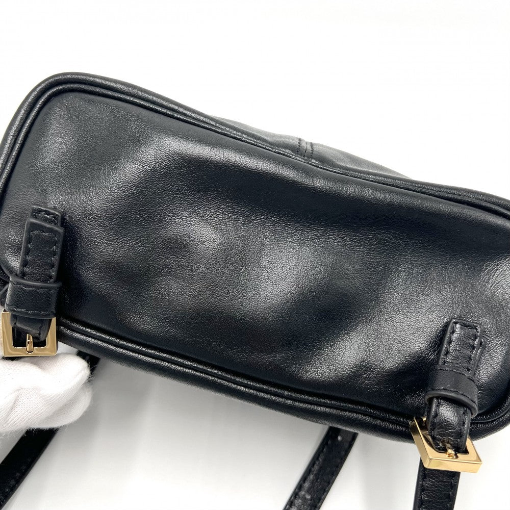【開店SALE】 VERSACE ヴェルサーチ 2WAY ボウリングミニバッグ タグ ショルダーバッグ ハンドバッグ ラムスキン ブラック 黒 ゴールド金具 レディース【中古品】
