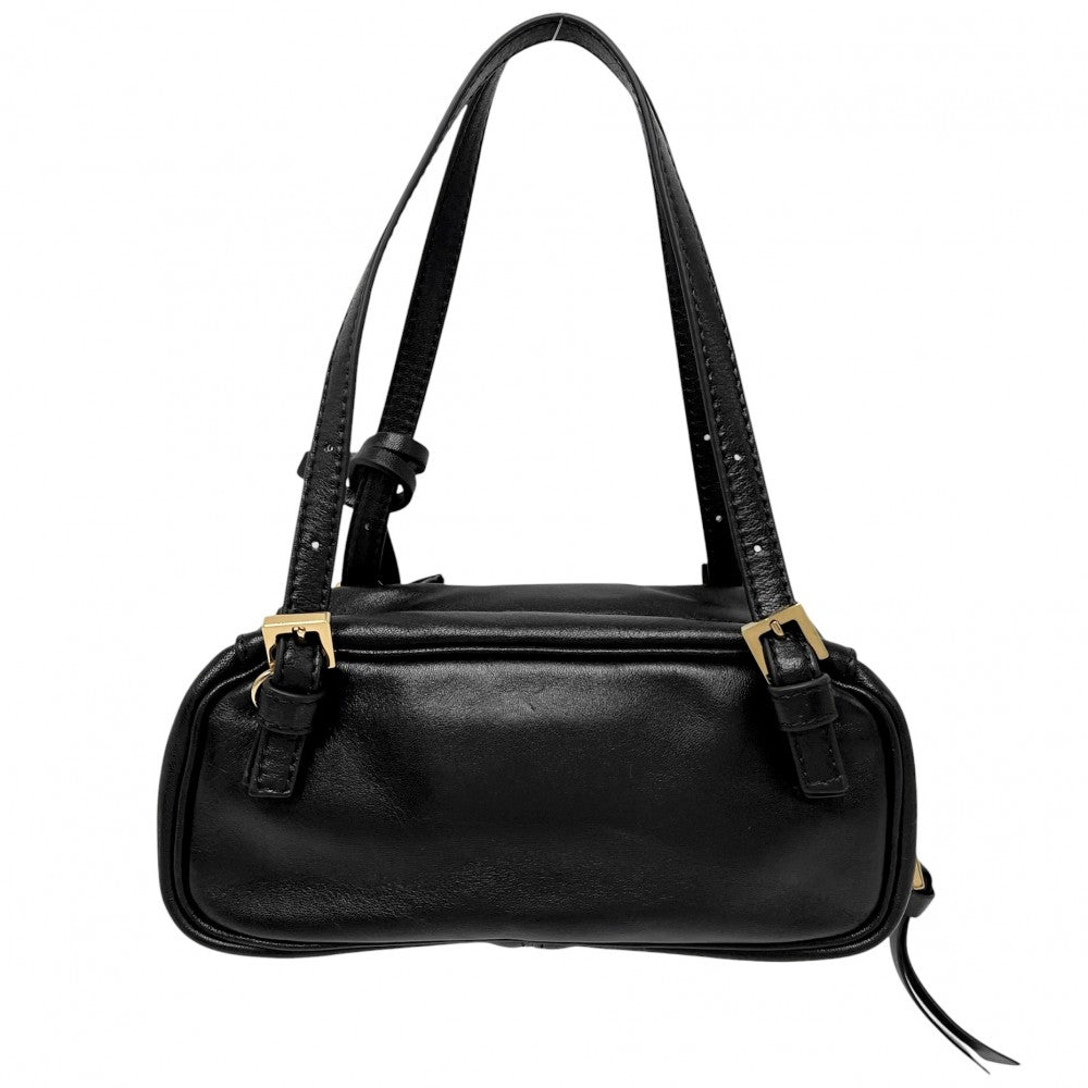 【開店SALE】 VERSACE ヴェルサーチ 2WAY ボウリングミニバッグ タグ ショルダーバッグ ハンドバッグ ラムスキン ブラック 黒 ゴールド金具 レディース【中古品】