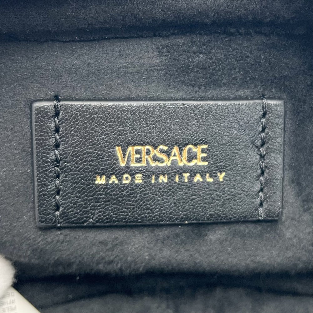 【開店SALE】 VERSACE ヴェルサーチ 2WAY ボウリングミニバッグ タグ ショルダーバッグ ハンドバッグ ラムスキン ブラック 黒 ゴールド金具 レディース【中古品】