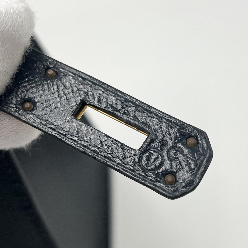 HERMES エルメス 2WAY ケリー28 外縫い ハンドバッグ ショルダーバッグ 〇V刻印 レザー ネイビー 紺 ゴールド金具 レディース 1992年【中古品】