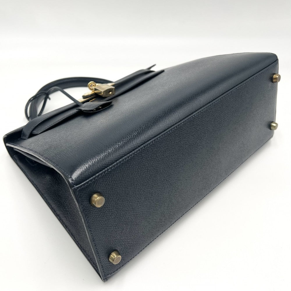HERMES エルメス 2WAY ケリー28 外縫い ハンドバッグ ショルダーバッグ 〇V刻印 レザー ネイビー 紺 ゴールド金具 レディース 1992年【中古品】