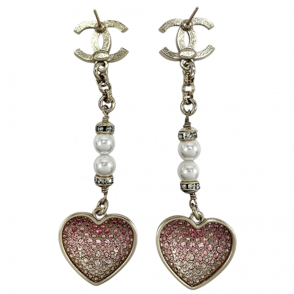 【開店SALE】 CHANEL シャネル ピアス ハート アクセサリー ココマーク GP ラインストーン C23P ピンク ゴールド金具 レディース 約15.3g 2023年【中古品】