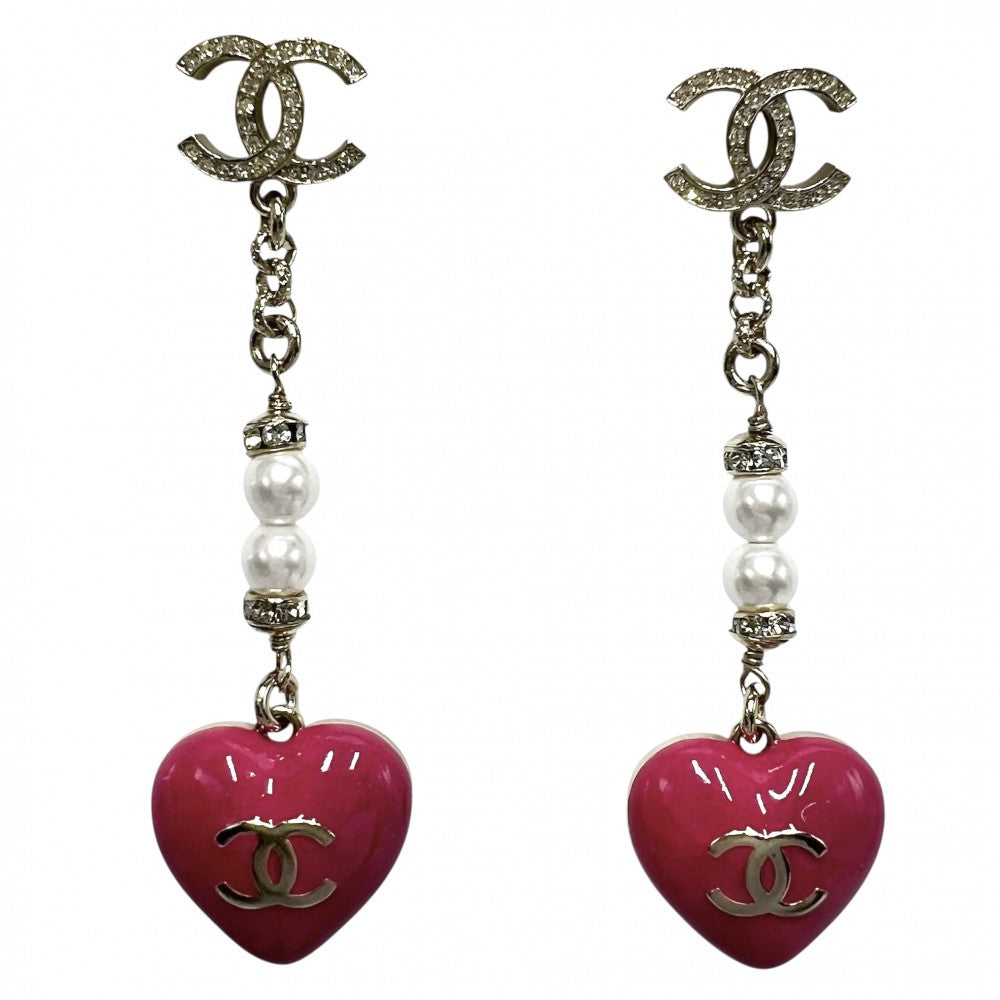 【開店SALE】 CHANEL シャネル ピアス ハート アクセサリー ココマーク GP ラインストーン C23P ピンク ゴールド金具 レディース 約15.3g 2023年【中古品】