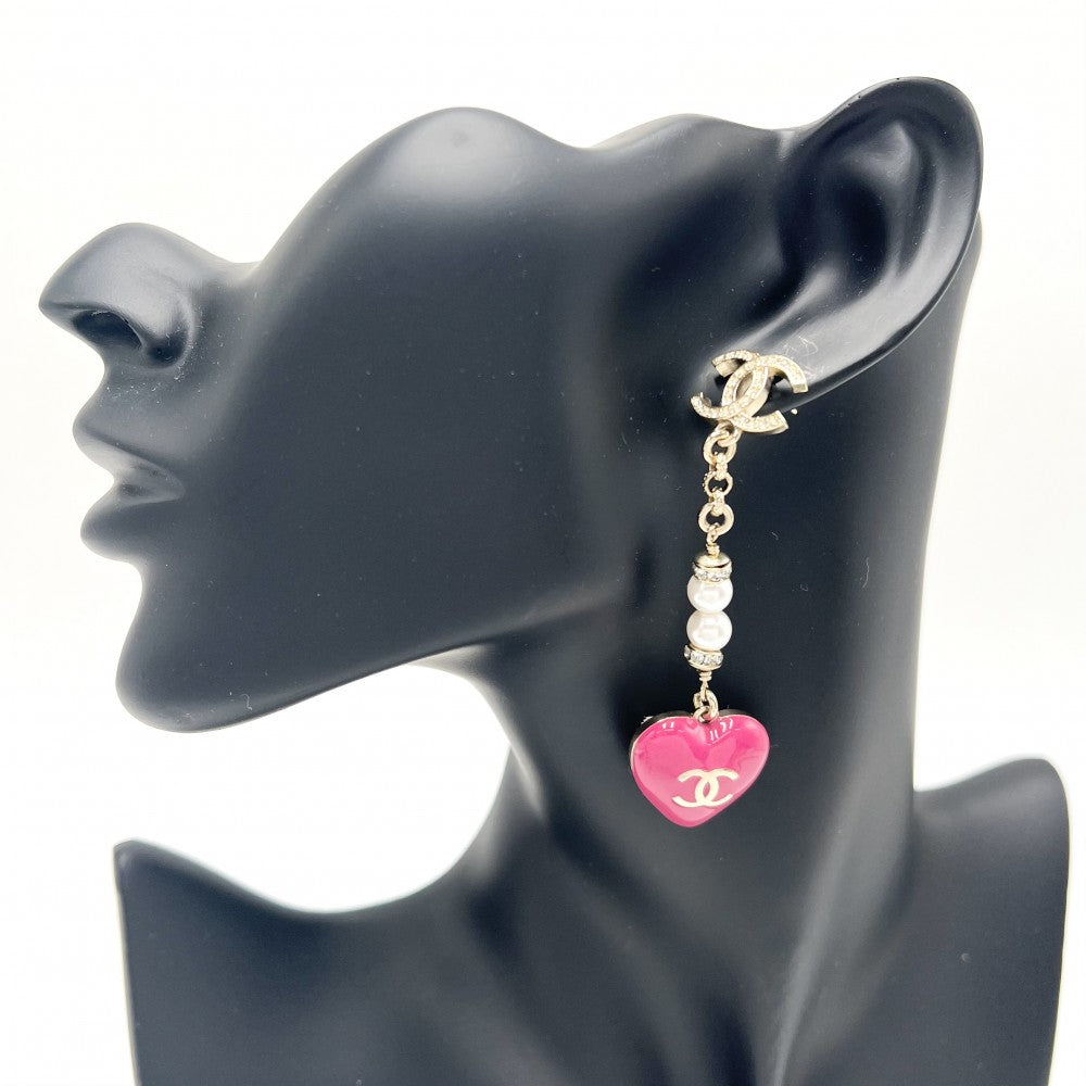 【開店SALE】 CHANEL シャネル ピアス ハート アクセサリー ココマーク GP ラインストーン C23P ピンク ゴールド金具 レディース 約15.3g 2023年【中古品】