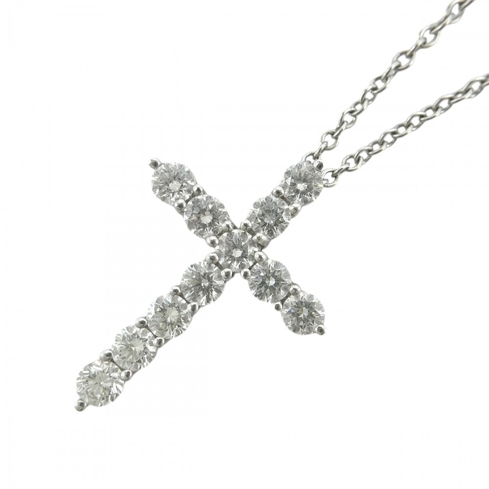 TIFFANY&Co. ティファニー ネックレス クロスペンダント スモール アクセサリー ジュエリー Pt950プラチナ ダイヤモンド レディース 約3.3g【中古品】