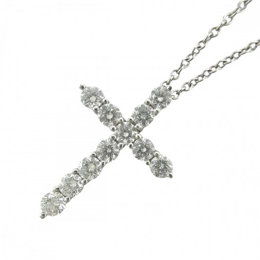 TIFFANY&Co. ティファニー ネックレス クロスペンダント スモール アクセサリー ジュエリー Pt950プラチナ ダイヤモンド レディース 約3.3g【中古品】