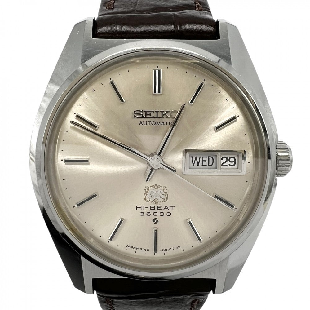 SEIKO セイコー 腕時計 グランドセイコー ハイビート36000 唐草GS デイデイト AT カットガラス Cal.6146A 6146-8010 自動巻き ステンレススチール ブラウン 茶 シルバー メンズ【中古品】