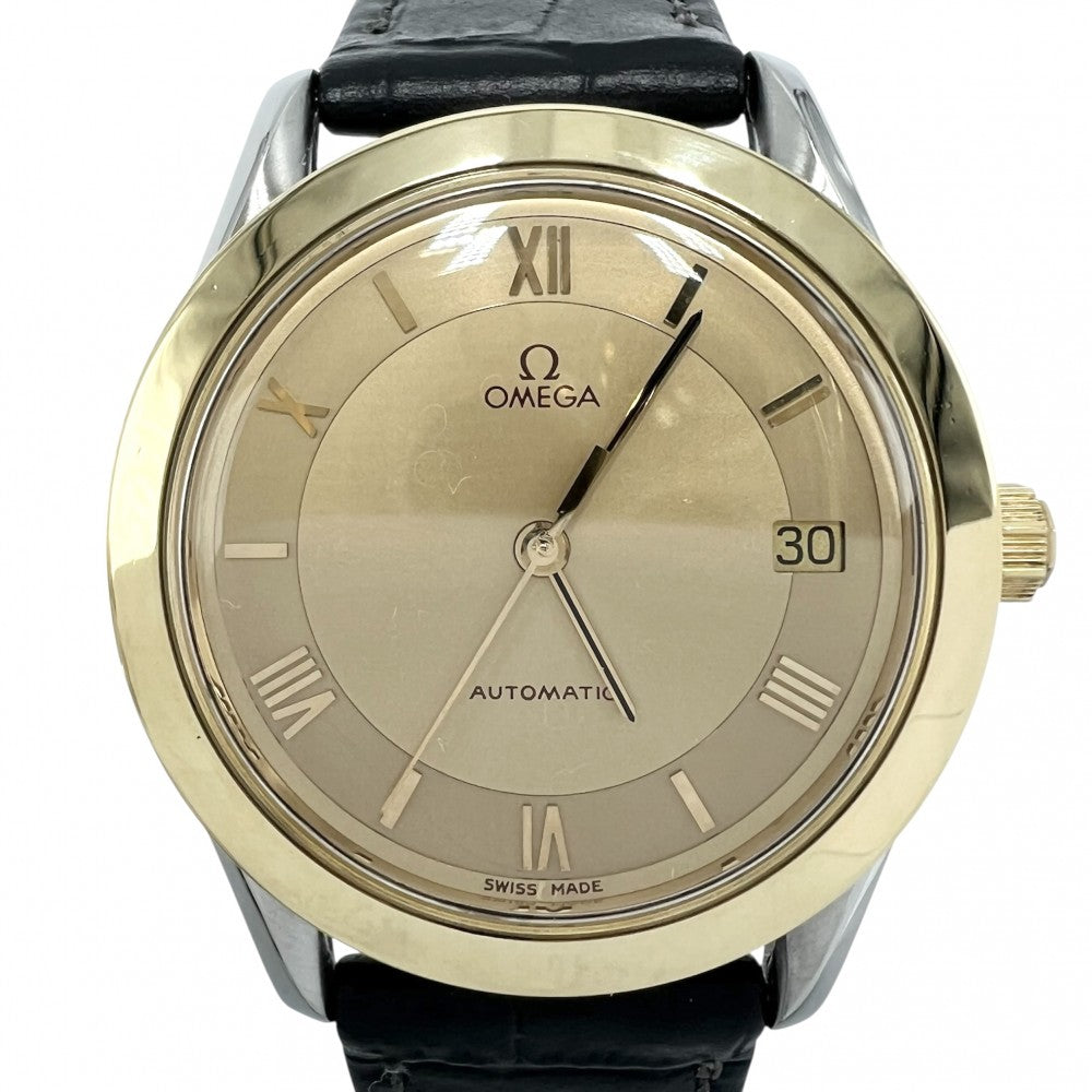 【開店SALE】 OMEGA オメガ 腕時計 デイト AT SS MAISON FONDEE EN 1848 シャンパンゴールド文字盤 166.0285/366.0885 自動巻き ステンレススチール K18ゴールド ブラック 黒 ゴールド メンズ【中古品】