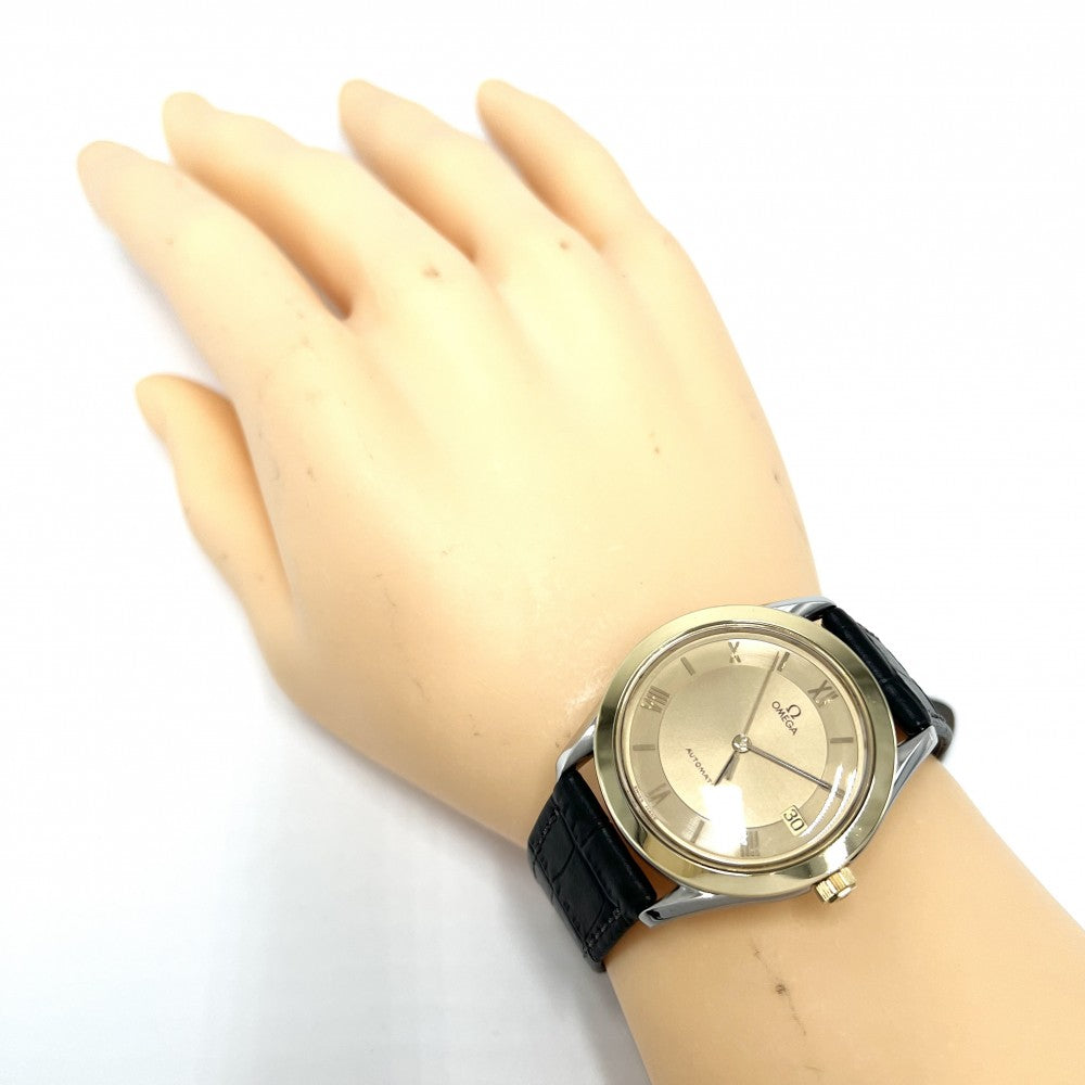 OMEGA オメガ 腕時計 デイト AT SS MAISON FONDEE EN 1848 シャンパンゴールド文字盤 166.0285/366.0885 自動巻き ステンレススチール K18ゴールド ブラック 黒 ゴールド メンズ【中古品】